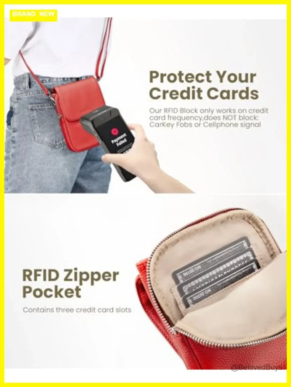 Genuine Leather Crossbody Bag with RFID Blocking Card Slots